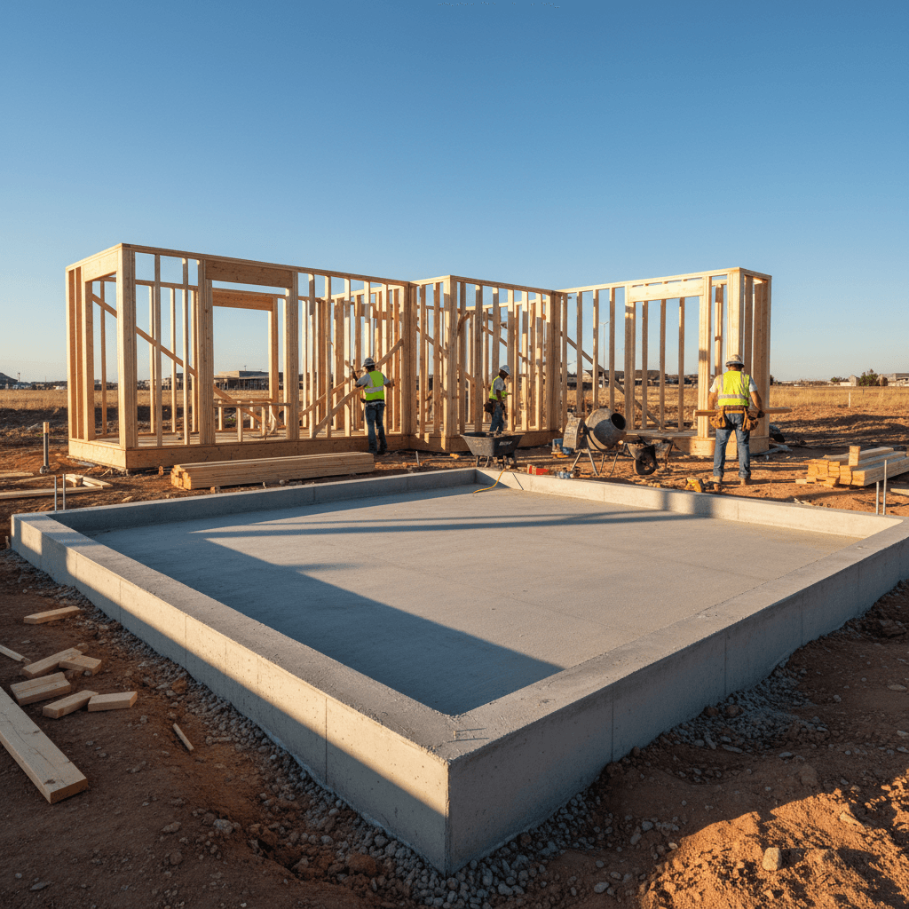 Custom home building foundation and framing