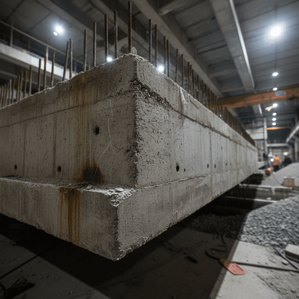 Exposed concrete structural work during renovation