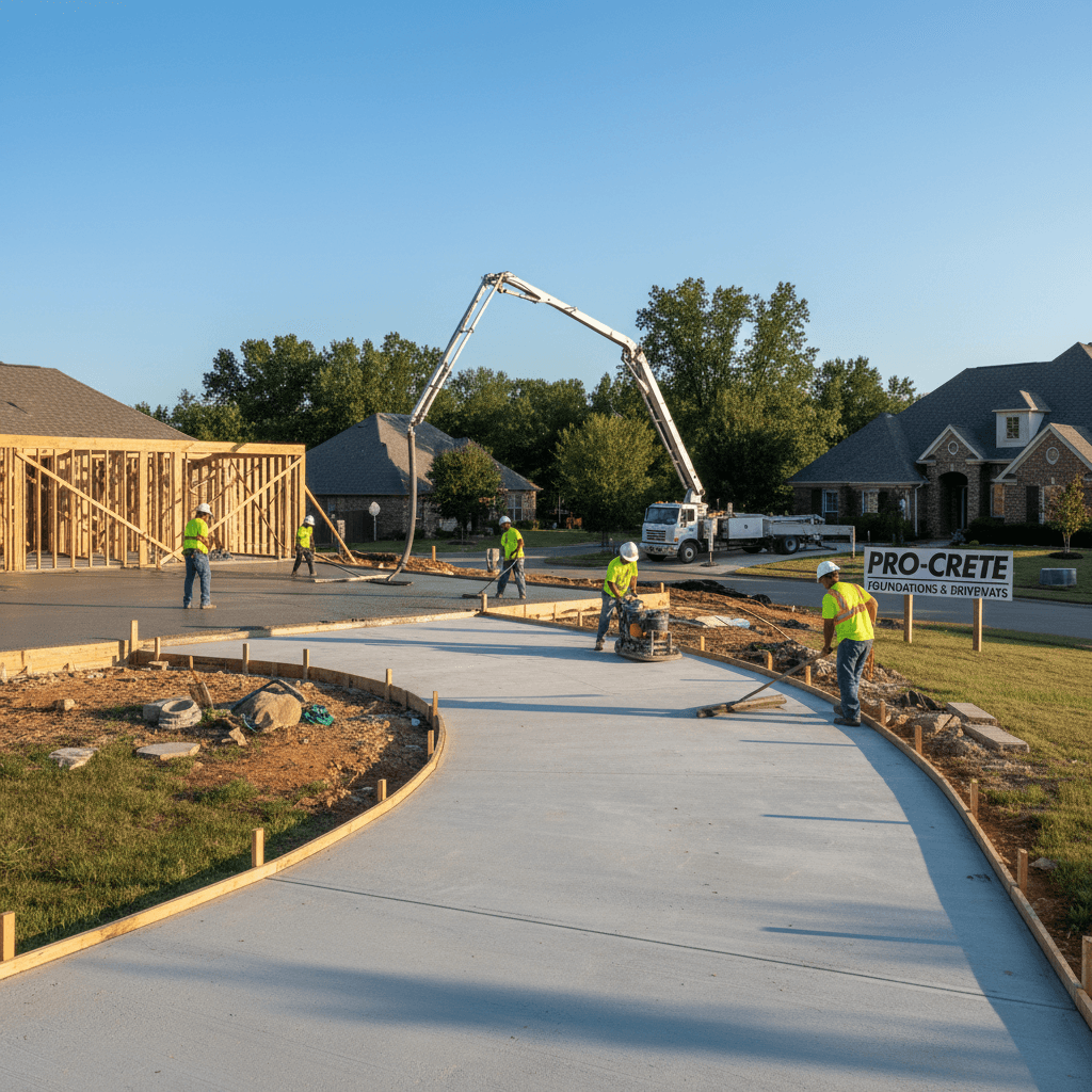 Concrete foundation and driveway installation