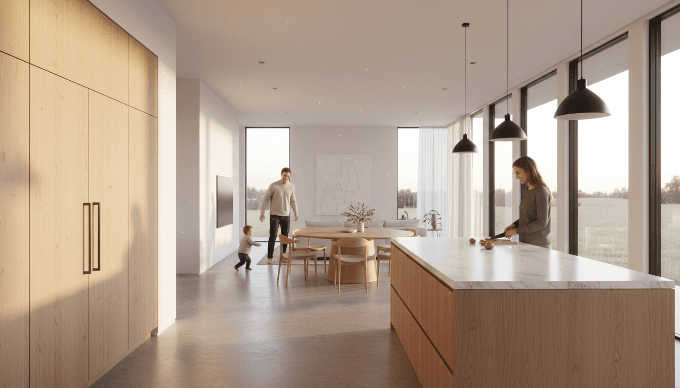 Finished custom home kitchen with natural light