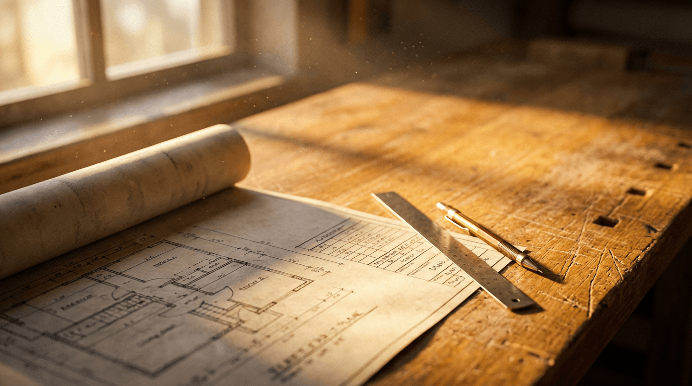 Construction professional reviewing blueprints and project plans on a jobsite